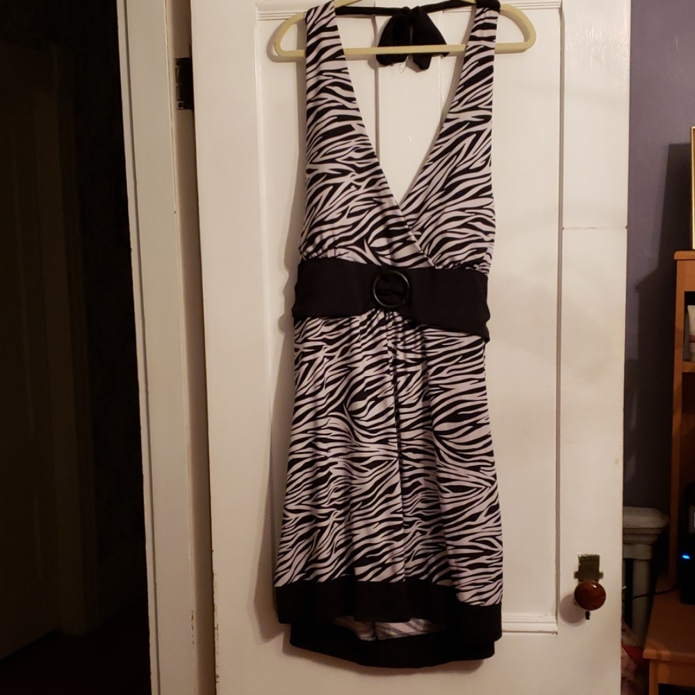 Zebra Backless Halter Dress